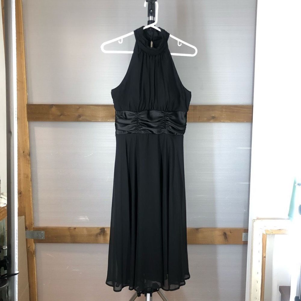 Connected APPAREL Black Chiffon Satin Lined High Neck Halter Dress Sz 6